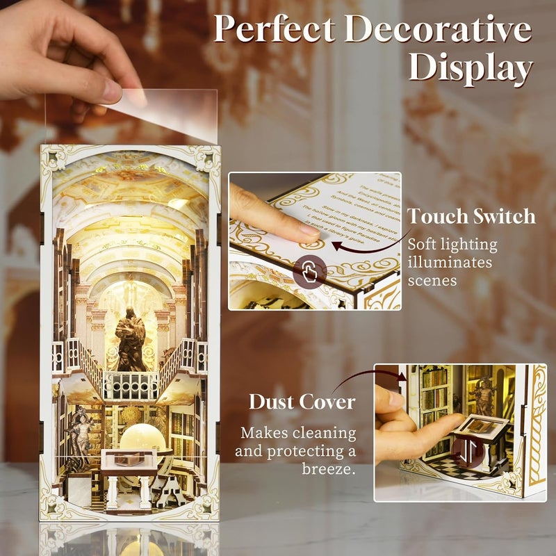 MiniCity Book Nook Kit, DIY Miniature Dollhouse Booknook Kit, 3D Wooden Puzzle Bookend Bookshelf Insert Decor with LED Light for Teens and Adults (Library of Gods) - Image 4